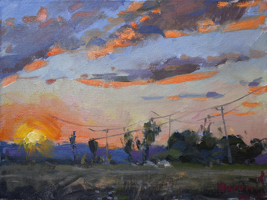 Tree Painting - Sunst over the Farm  by Ylli Haruni