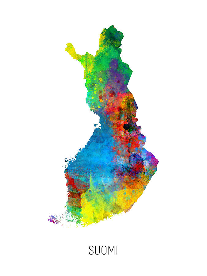 Suomi Watercolor Map Digital Art by Michael Tompsett