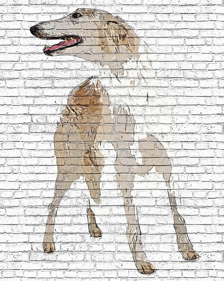 Super Cool, Borzoi Dog - Brick Block Background Painting by Custom Pet Portrait Art Studio