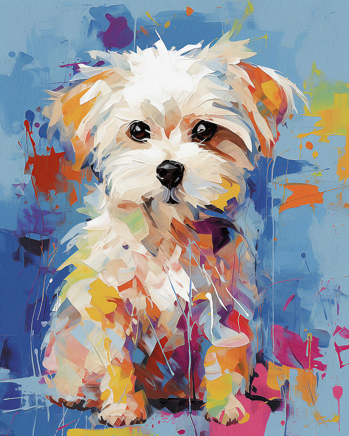 Super Cute Maltese Dog Puppy 001 - Xeno Lucilfer Painting by Xeno ...
