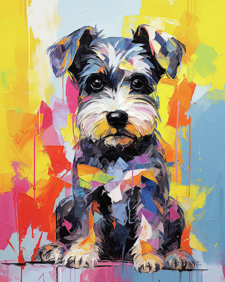 Super Cute Schnauzer Dog Puppy 004 - Xeno Lucilfer Painting by Xeno ...
