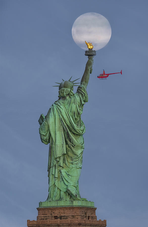 Super Flower Moon Statue Of Liberty Photograph by Susan Candelario