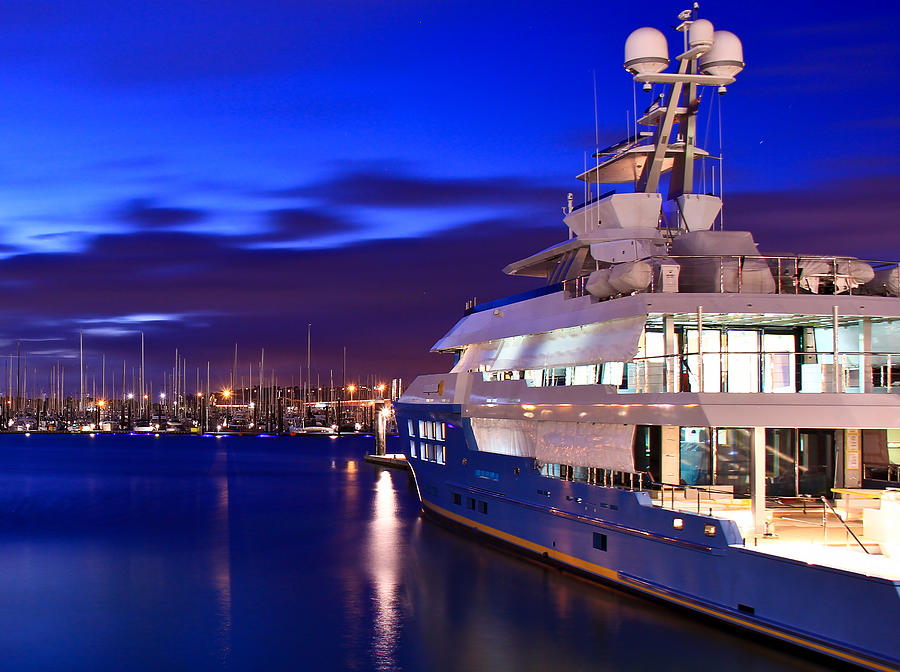 Super Luxury Yatch moored on Auckland Harbour with marina in background Photograph by Kanwal Sandhu