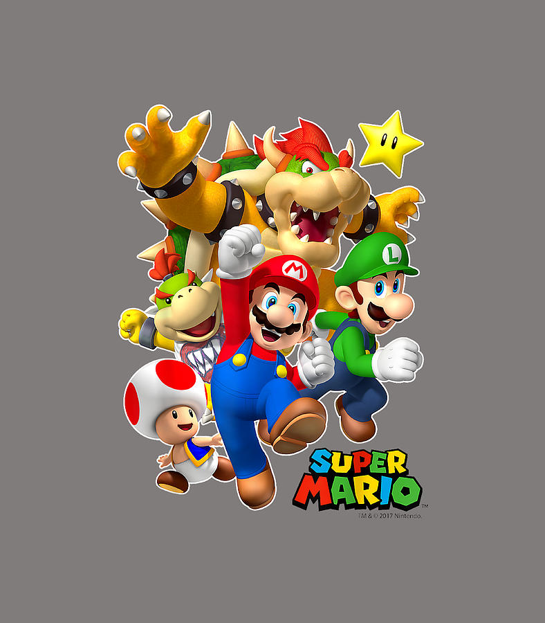 Super Mario Group Shot With Bowser 3d Digital Art By Vito Blosso - Fine 