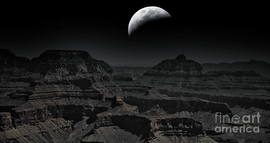 Super Midnight Moon BW Grand Canyon Arizona Photograph by Chuck Kuhn