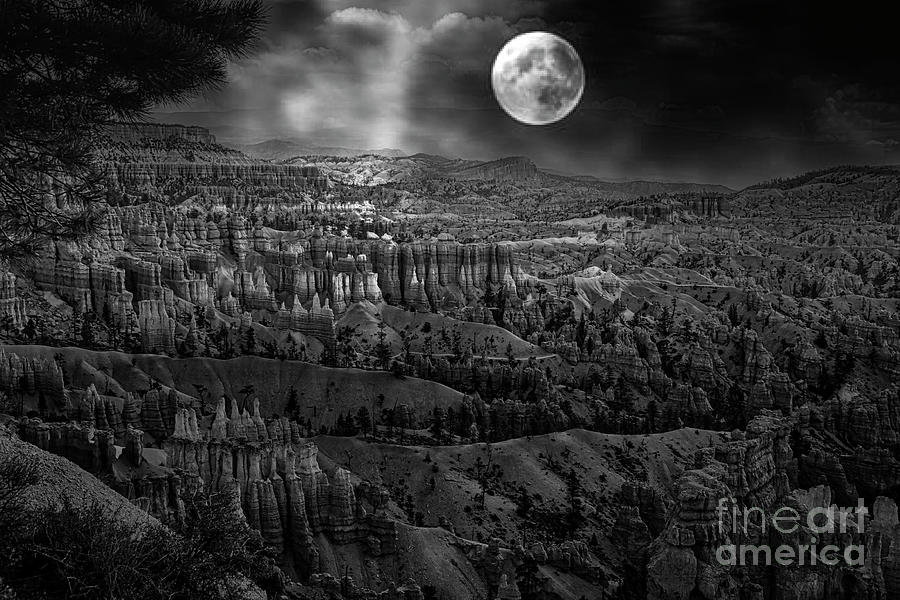 Bryce Canyon National Park Photograph - Super Moon Black White Bryce Canyon National Park Utah by Chuck Kuhn