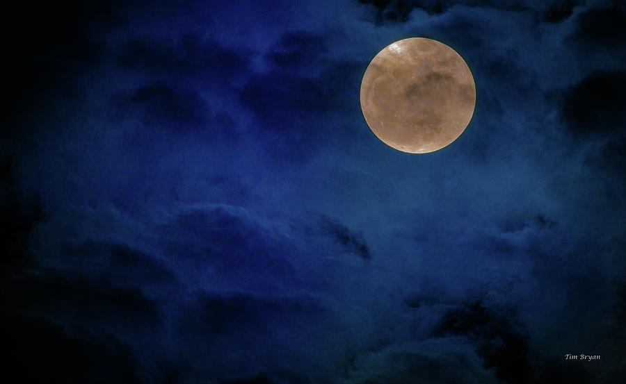 Super Moon in a Moody Blue Sky Photograph by Tim Bryan