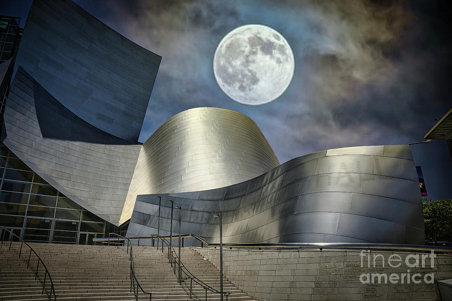 Architecture Photograph - Super Moon Over Gehry Architecture Los Angeles California  by Chuck Kuhn