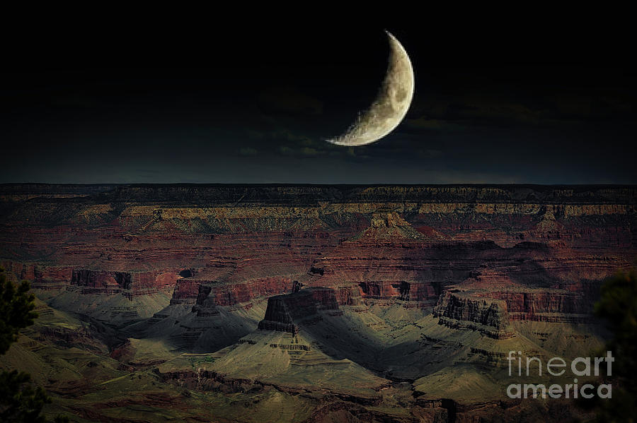 Grand Canyon National Park Photograph - Arizona Super Moon Over Grand Canyon  Color  by Chuck Kuhn