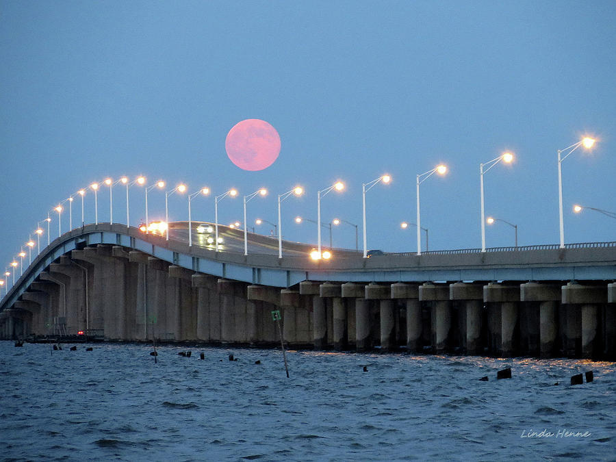 Super Moon Rising over the Bridge Photograph by Robert Henne