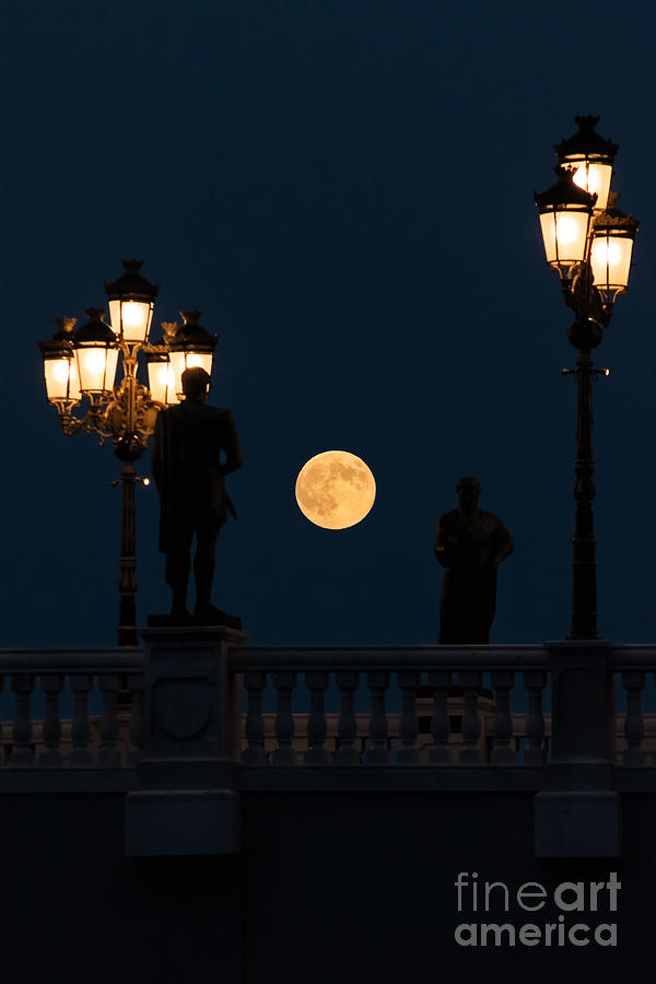 Super moon taken over the Bridge of Arts in Skopje, Macedonia Photograph by Mendelex Photography