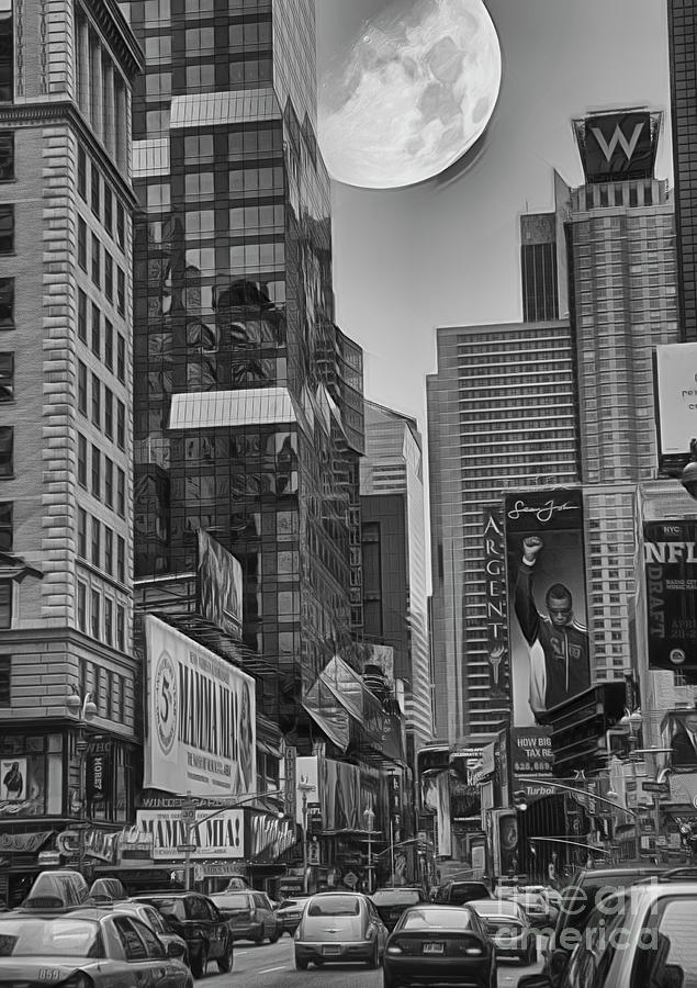 Super Moon Times Square Artistic NYC  Photograph by Chuck Kuhn