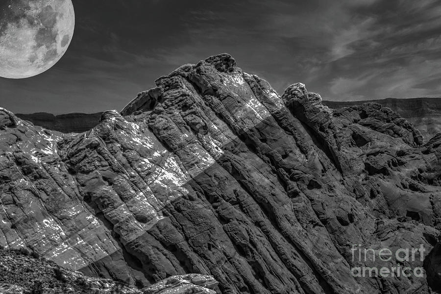 Mountain Photograph - Super Moon Valley of Fire USA Black White  by Chuck Kuhn