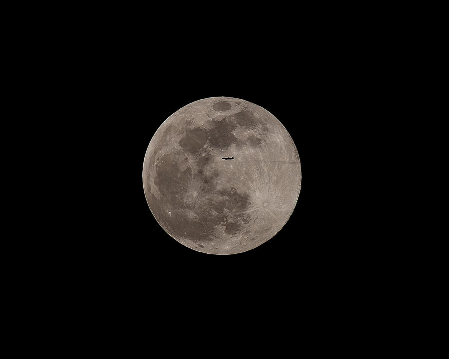 Super Moon With Spirit Passenger Jet Photograph