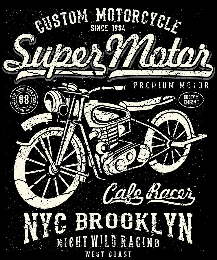Dirtbike Digital Art - Super Motor Custom Motorcycle NYC by Jacob Zelazny