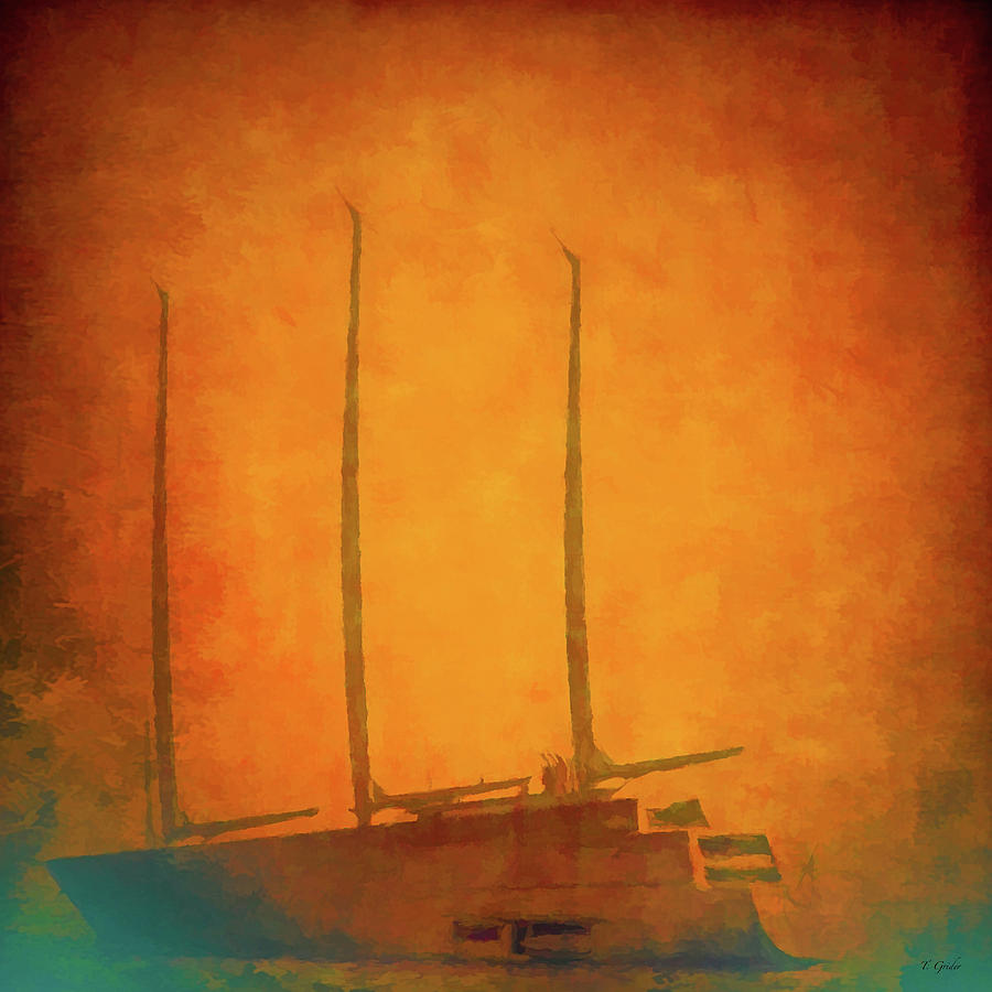 Super Yacht Digital Art - Super Sailing Yacht Square Abstract by Tony Grider