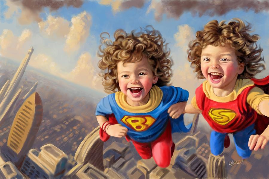 Super Siblings Video Painting Digital Art by David Luebbert