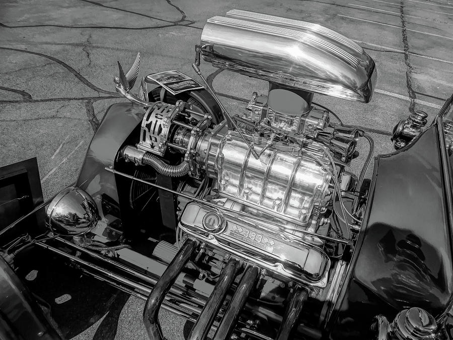 Supercharged Plymouth 383 Hot Rod Engine Bw Photograph by DK Digital