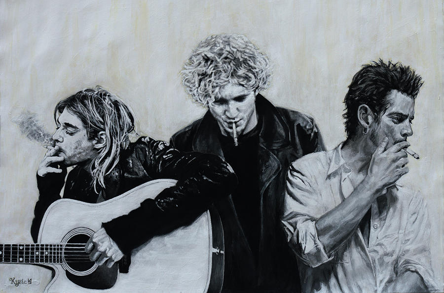 Kurt Cobain Painting - Supergroup Smoke Break by Kyrie Himebrook