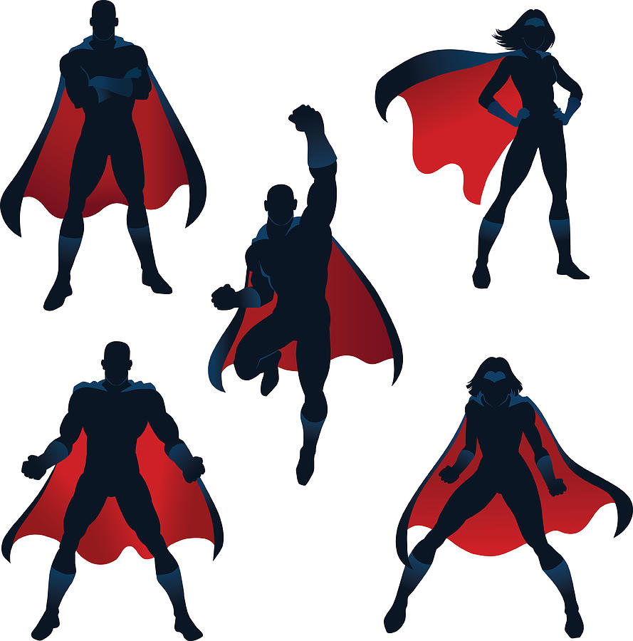 Superheroes Silhouettes In Red And Blue Drawing by VasjaKoman