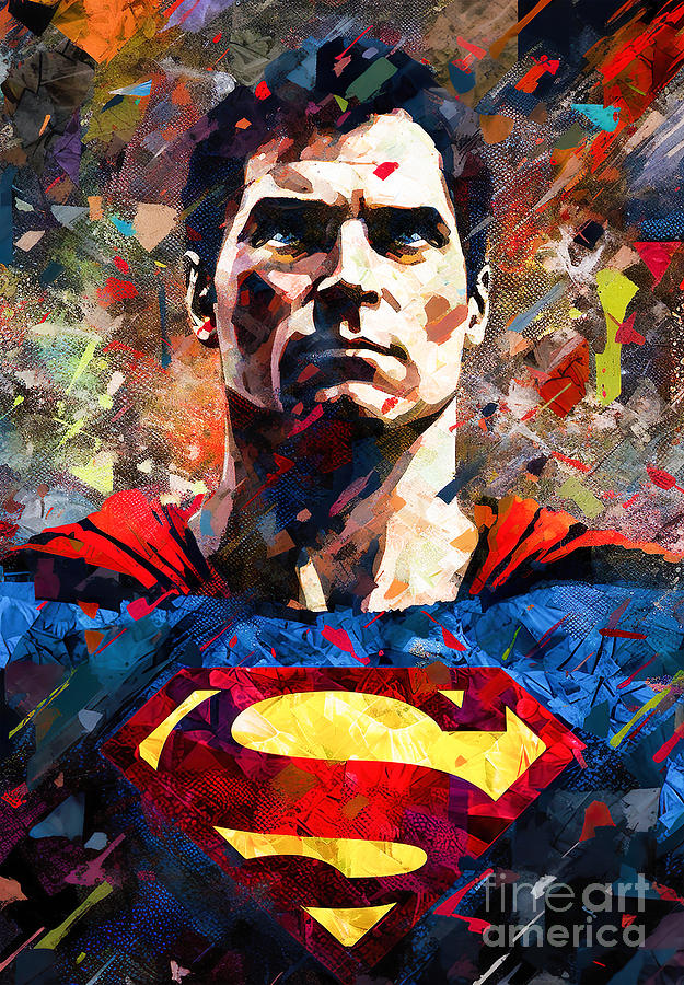 Superman Painting - Superman Abstract  2 by Mark Ashkenazi