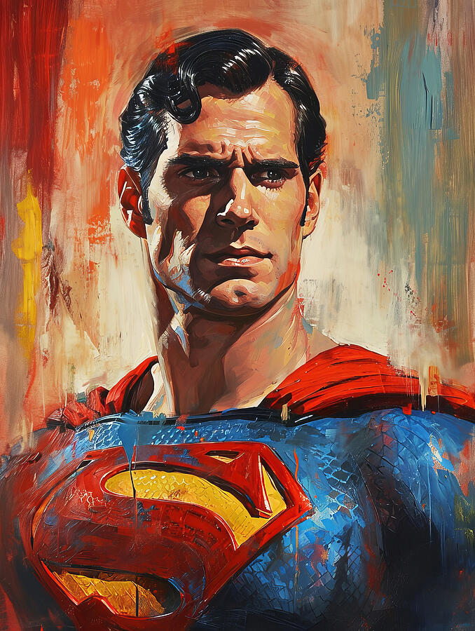 Superman Portrait in Blue and Red Painting - Man of Steel by Land of Dreams