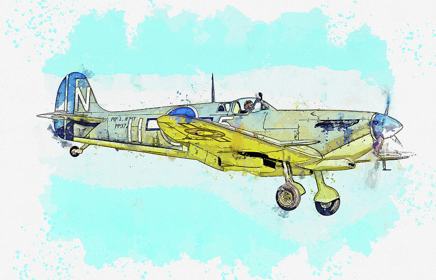 SUPERMARINE SEAFIRE LF III C in watercolor ca by Ahmet Asar  Painting by Celestial Images