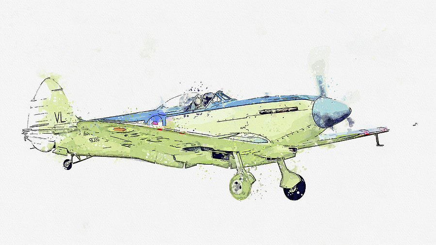 Supermarine Seafire Mkxvii G-kasx Sxroyal Navy Antique - Classic Aircraft - Classic War Birds - Plan Painting