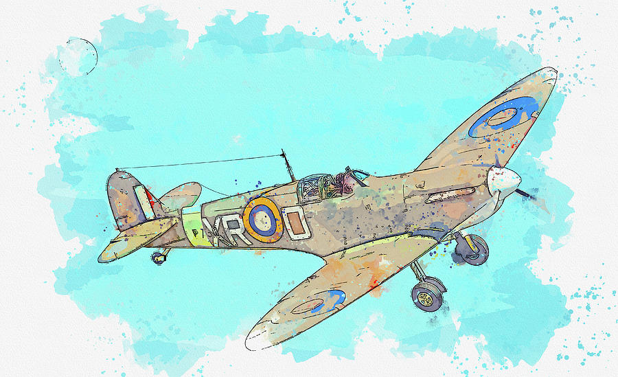 SUPERMARINE SPITFIRE A in watercolor ca by Ahmet Asar Painting by Celestial Images
