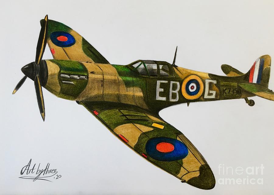 Supermarine Spitfire Drawing by Art By Three Sarah Rebekah Rachel White