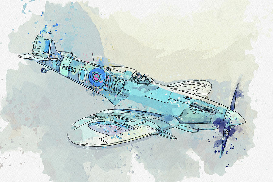 Supermarine Spitfire LF Mk. XVIe in watercolor ca by Ahmet Asar  Painting by Celestial Images