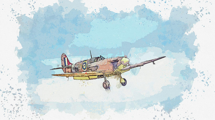 SUPERMARINE SPITFIRE LF Vb in watercolor ca by Ahmet Asar  Painting by Celestial Images