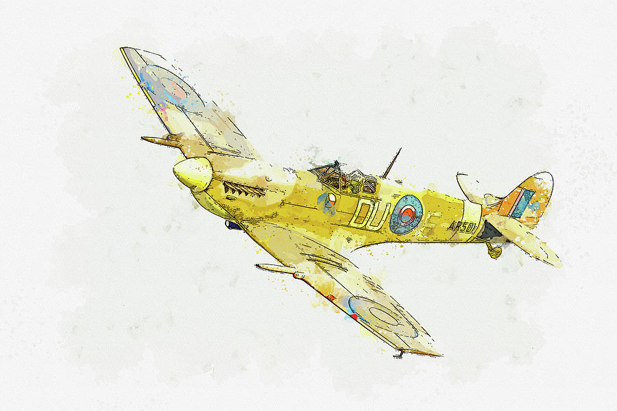 Supermarine Spitfire Mk-V in watercolor ca by Ahmet Asar  Painting by Celestial Images
