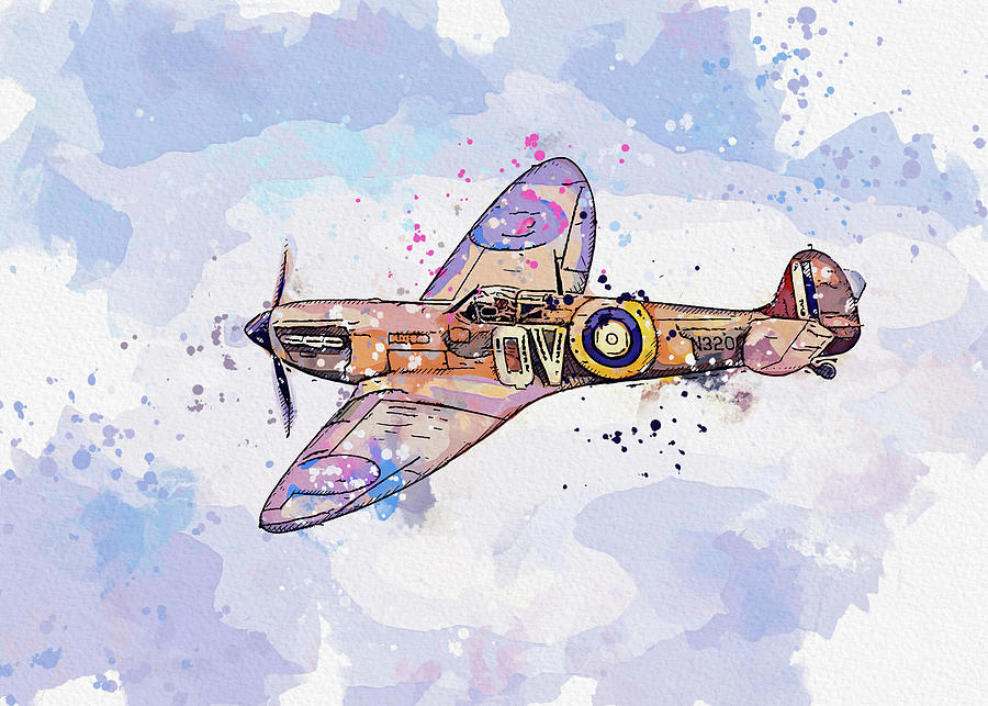Supermarine Spitfire Mkin watercolor ca by Ahmet Asar  Painting by Celestial Images
