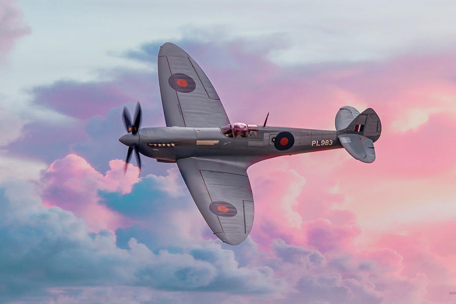 Sunset Digital Art - Supermarine Spitfire NHS by Airpower Art