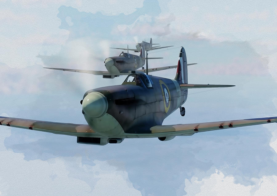 Supermarine Spitfires line astern Painting by Dan Hedger Aviator Art ...