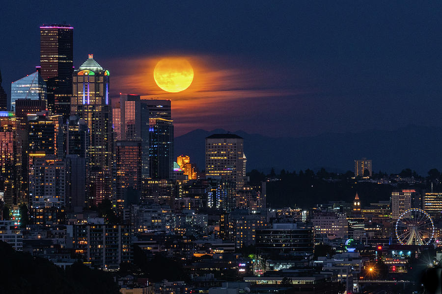 Supermoon City Lights Photograph by Louise Kornreich