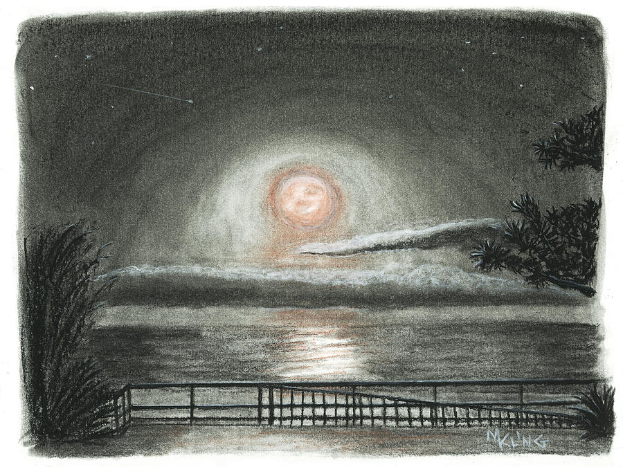SuperMoon Rise Two Drawing by Mike Kling