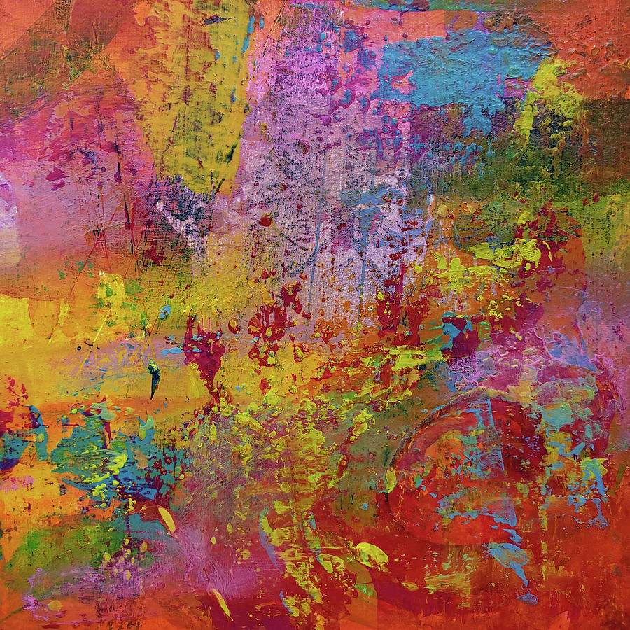 SUPERNOVA 2 Abstract Painting Red Orange Yellow Pink Blue Painting by Lynnie Lang