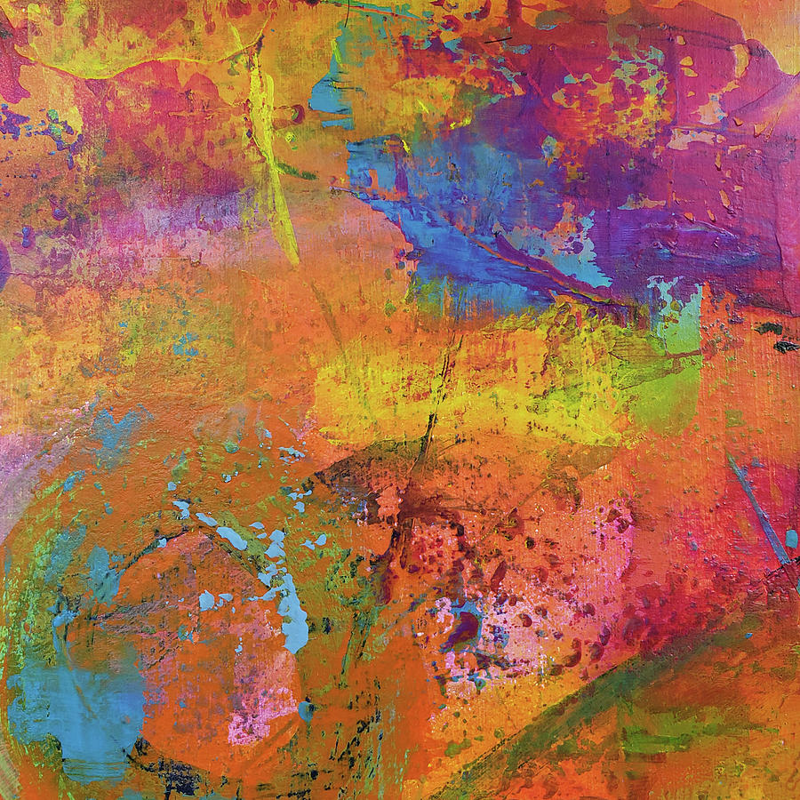 SUPERNOVA Colorful Abstract Painting in Red Orange Yellow Blue Pink Painting by Lynnie Lang