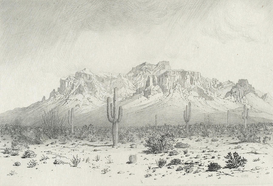 Superstition Mountain Drawing by George Elbert Burr - Pixels