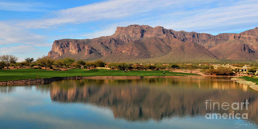 Superstition Mountain Golf Club 18th Hole Reflections Photograph by Joanne West