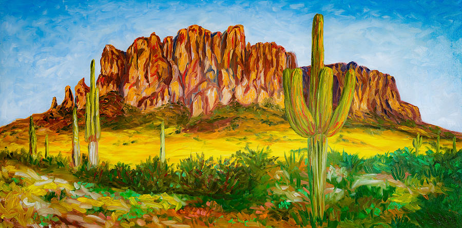 Superstition Mountain in Arizona Panorama USA Painting by Arina ...