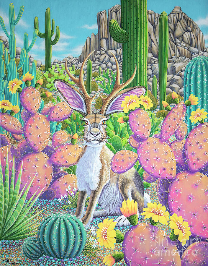 Superstition Mountain Jackalope Painting by Tish Wynne