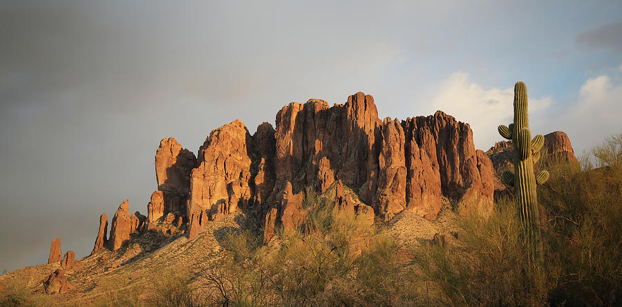 Superstition Mountains at sunset Photograph by Jean Clark