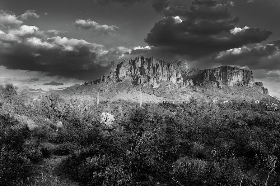 Superstition Mountains Black and White Photograph by Chance Kafka