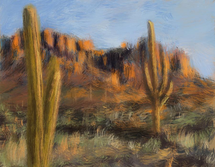 Superstition Mountains Painting by Larry Whitler