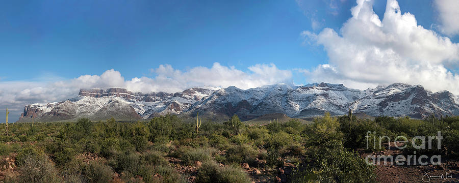 Superstition Mountains Snow Panoramic Photograph by Joanne West