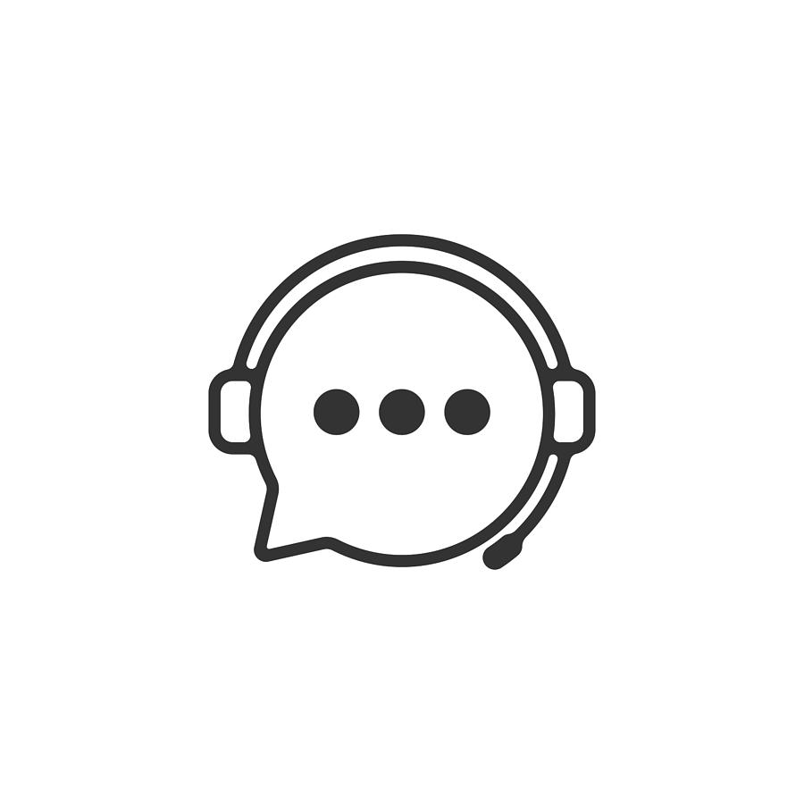 Support Service Icon. Headphones and Chat Bubble Vector Design. Drawing by Designer29