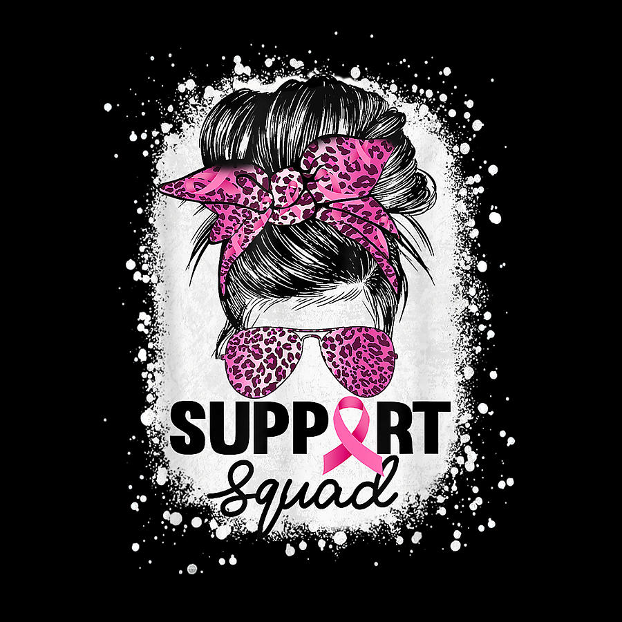 Support Squad Messy Bun Pink Breast Cancer Awareness Warrior Digital